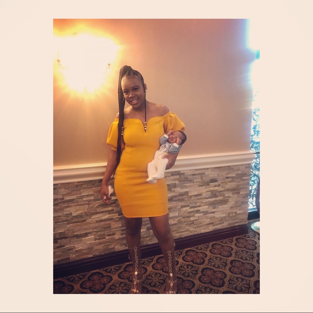 Mustard colored fitted dress